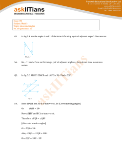 Class: VII Subject: Math`s Topic: Lines and angles No. of