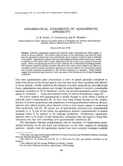 GRAMMATICAL JUDGMENTS OF AGRAMMATIC APHASICS*t