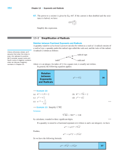 350 13&ndash;2 Simplification of Radicals Relation between Exponents