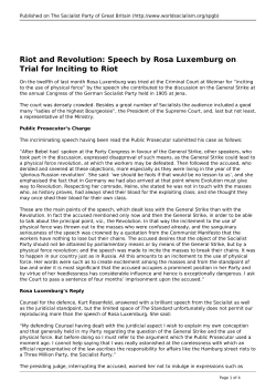 Riot and Revolution: Speech by Rosa Luxemburg on Trial for