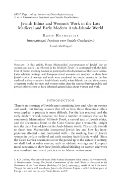 Jewish Ethics and Women`s Work in the Late Medieval and Early