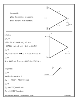 Solution: &sum;MA=0 &minus;75 &times; 9.8 &times; 2 sin 60 + &times;2=0 &minus;1273.06 + &times;2=0 &rarr;