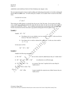 Section 2.4 Addition and Subtraction of Polynomials