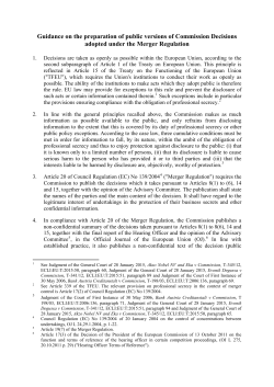 Guidance on the preparation of public versions of Commission