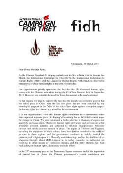 Amsterdam, 14 March 2014 Dear Prime Minister Rutte, As the