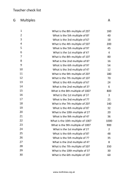 Teacher check list G Multiples A