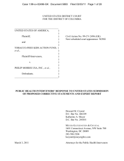 Public Health Intervenors` Response to United States Submission of
