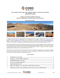 MDA - Coro Mining Corp.