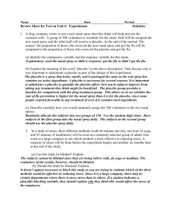 Name Review Sheet for Test on Unit 6: Experiments Stati