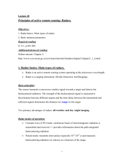 Principles of active remote sensing: Radars. 1. Radar basics. Main