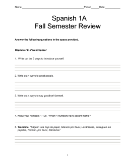Spanish 1A- Midterm Review Sheet