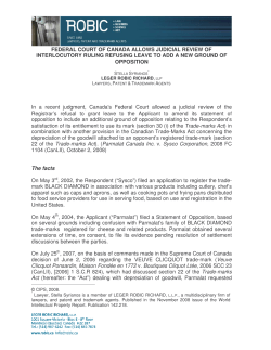 FEDERAL COURT OF CANADA ALLOWS JUDICIAL REVIEW OF