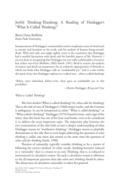 Joyful Thinking-Thanking: A Reading of Heidegger`s &ldquo;What Is Called