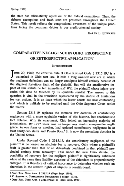 Comaparative Negligence in Ohio: Prospective or Retrospective