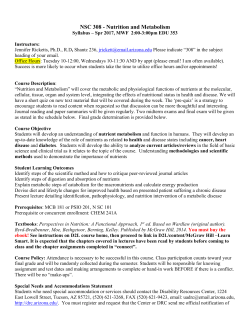NSC 308 Nutrition and Metabolism