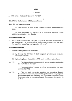 A BILL intituled An Act to amend the Quantity Surveyors Act