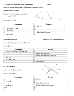 Given: <1 and <2 are supplementary m<1 = 68 Prove: m<2 = 112