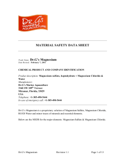 MATERIAL SAFETY DATA SHEET Trade Name: Dr.G`s Magnesium