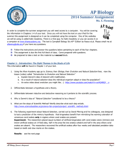 AP Biology 2014 Summer Assignment