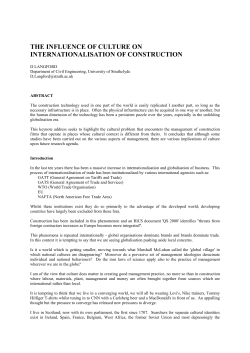 The Influence of Culture on Internationalisation of Construction