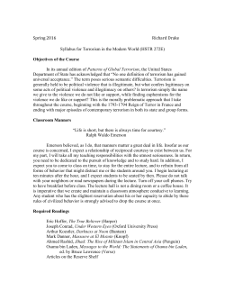 Spring 2016 Richard Drake Syllabus for Terrorism in the Modern