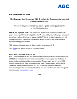 April 28, 2014 - AGC Develops New Refrigerant With One