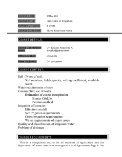 Soil : Types of soil. Soil moisture, field capacity, wilting coefficient