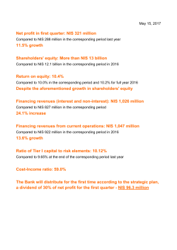 Net profit in first quarter: NIS 321 million 11.5% growth Shareholders