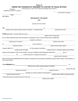 Form 13 ORDER FOR TRANSFER OF PRISONER TO CUSTODY