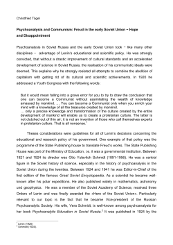Psychoanalysis and Communism: Freud in the early Soviet Union