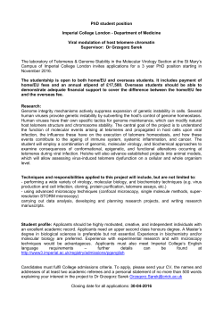 PhD student position Imperial College London