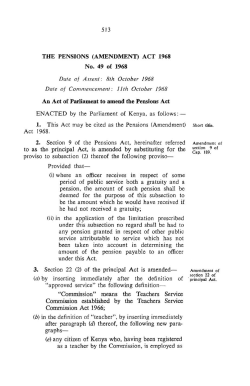 THE PENSIONS (AMENDMENT) ACT 1968 No. 49 of 1968 An Act of