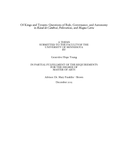 Of Kings and Tyrants: Questions of Rule, Governance, and