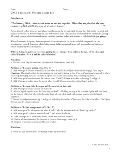 UNIT 1 Section B: Periodic Trends Lab Introduction **Preliminary Work