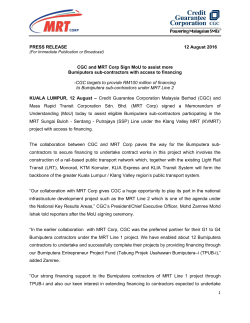 1 PRESS RELEASE 12 August 2016 CGC and MRT Corp Sign MoU