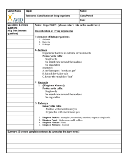 Cornell Notes Topic: Name: Taxonomy: Classification of living