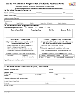 Texas WIC Medical Request for Metabolic Formula