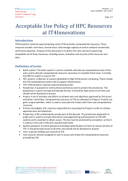 Acceptable Use Policy of HPC Resources at IT4Innovations
