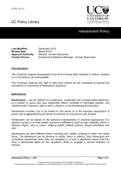 Harassment Policy - University of Canterbury