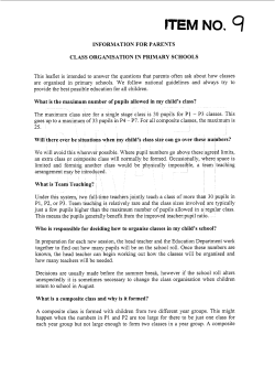 Class Organisation in Primary Schools