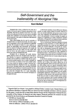 Self-Government and the Inalienability of Aboriginal Title