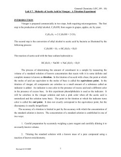 Lab # 7: Molarity of Acetic Acid in Vinegar