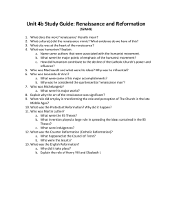 Unit 4b Study Guide: Renaissance and Reformation