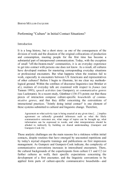 Performing "Culture" in Initial Contact Situations?