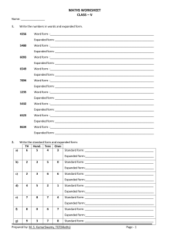 Maths Worksheet Class V for SA1 revision