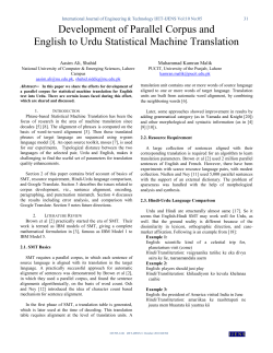 Development of Parallel Corpus and English to Urdu Statistical