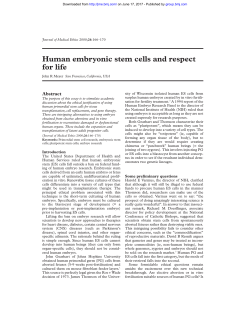 Human embryonic stem cells and respect for life