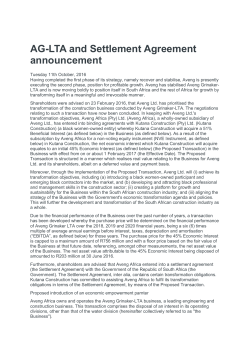 AG-LTA and Settlement Agreement announcement