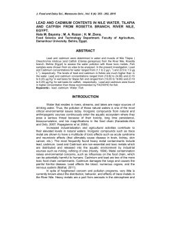 lead and cadmium contents in nile water, tilapia and catfish from