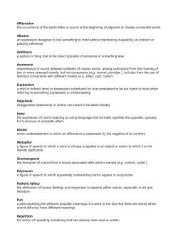 Alliteration Allusion Antithesis Assonance Euphemism Hyperbole